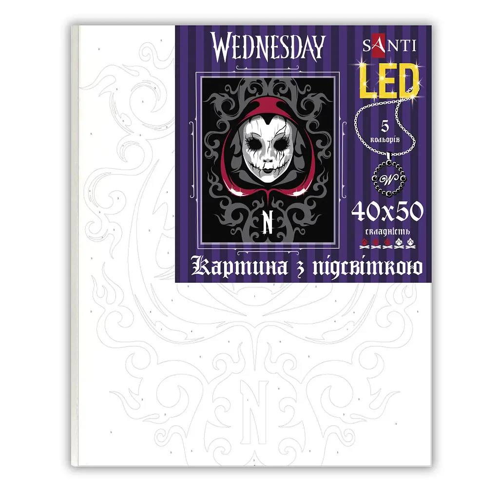 Картина за номерами Santi Wednesday Ominous Mask LED підсвітка 40х50 см (955078) - фото 2