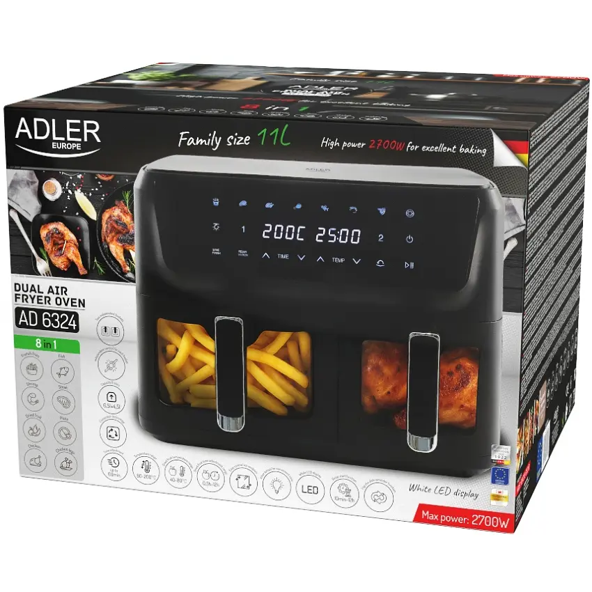 Мультипіч Adler AD 6324 2700Вт/чаша 11л(6.5л+4.5л)/програм:8/сенсорне керування/таймер/чорна - фото 7