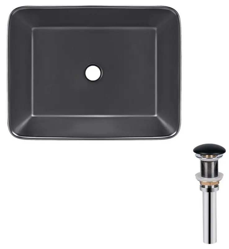 Комплект Qtap Tern: Раковина накладна прямокутна 480х370х135 мм Matt Black + Донний клапан PU03 (QT172074MBMBN47300)
