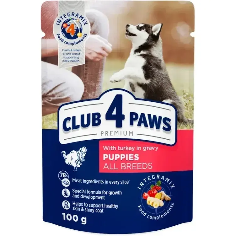 Вологий корм для цуценят Club 4 Paws Premium pouch індичка 100 г 24шт (B5510301)