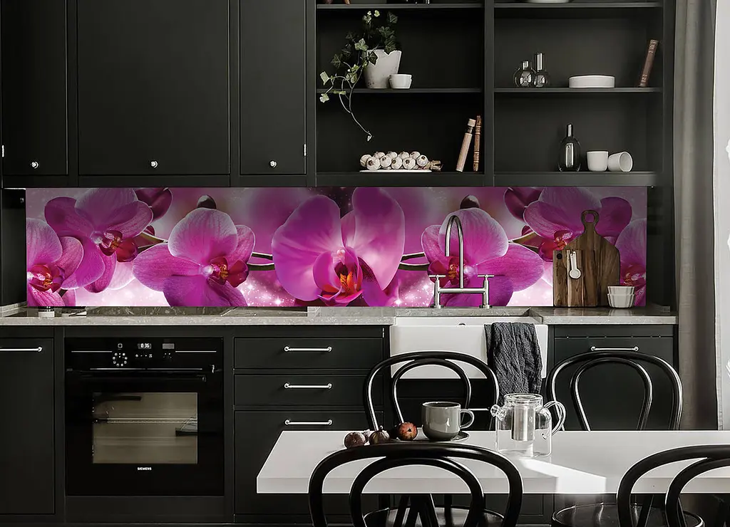 Кухонний фартух Пишні рожеві Орхідеї вініловий ПВХ наклейка для кухні квіти 65х250 см Happy Pocket Z180257 - фото 4