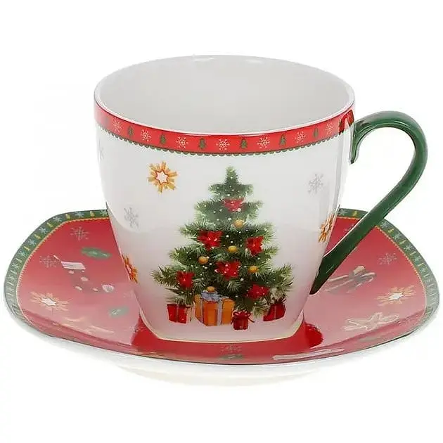 Чашка фарфоровая с блюдцем 220 мл Святочный флер BonaDi 498-240 - фото 1
