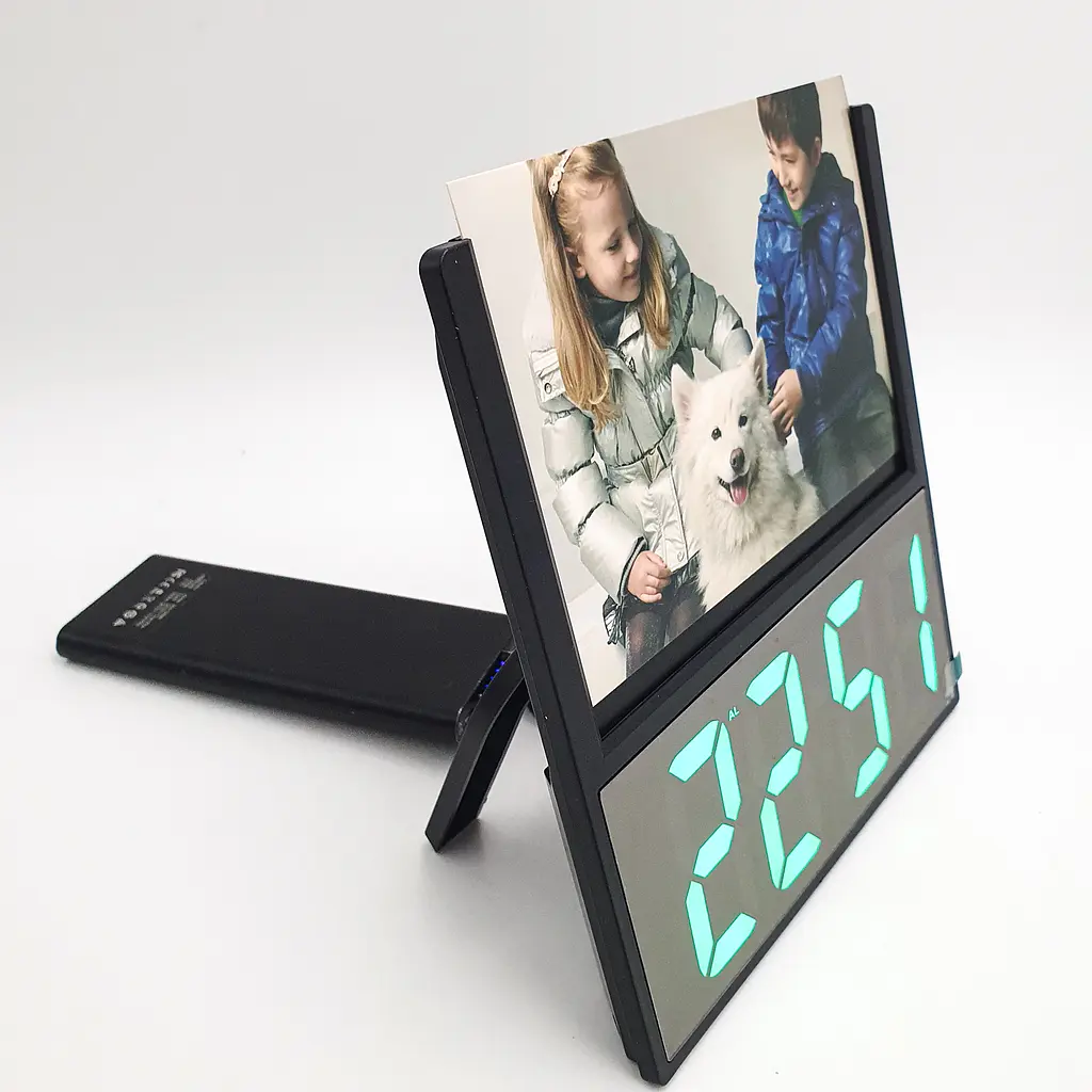 Електронний LED годинник настільний з Фоторамкою 15х10см від USB зелені цифри 5.5х2.5см UKC DS-6608 чорний - фото 7