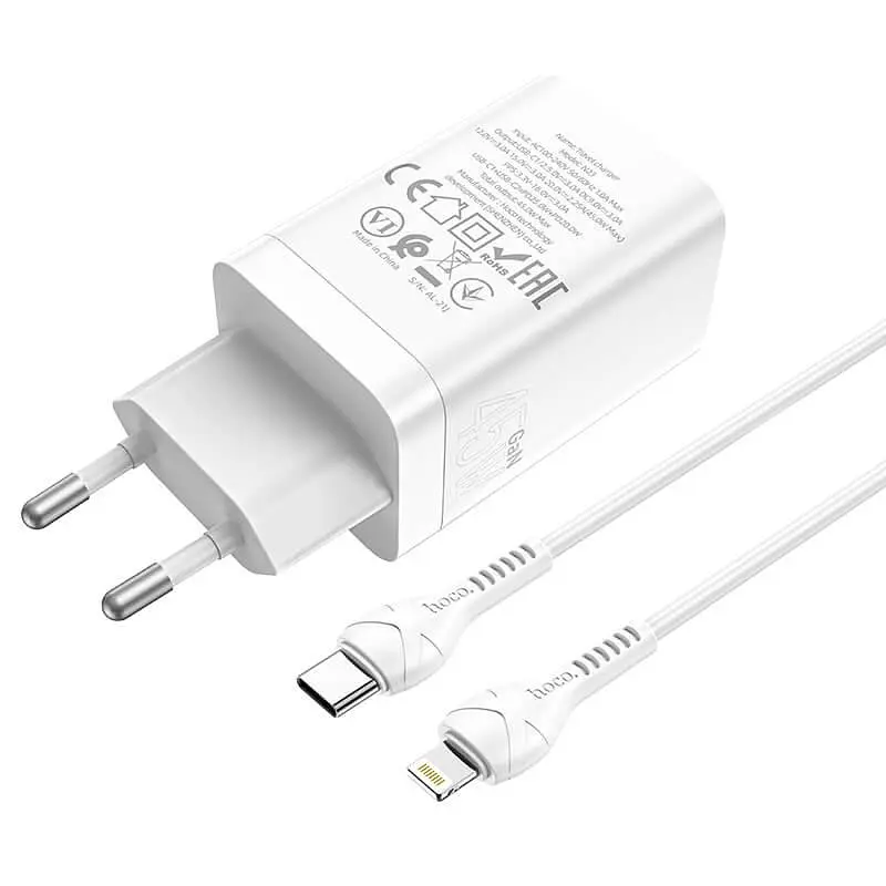 Адаптер сетевой Hoco Type-c to Lightning Cable Astral N23 |2Type-C, 45W/3A, PD/QC| - фото 3