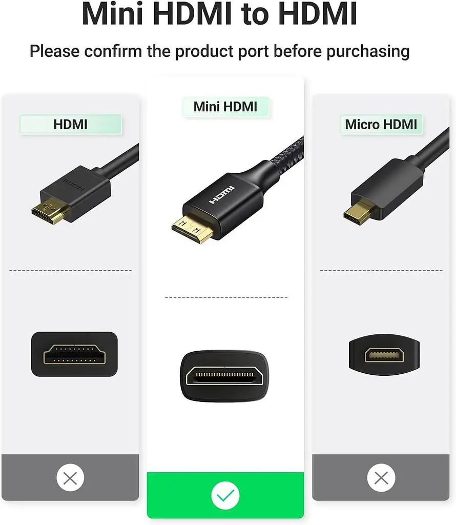 Кабель Ugreen Mini HDMI штекер to HDMI 2.0 роз'єм 4K 60Hz 25CM Black Aluminum Shell Braided (15843) - фото 2
