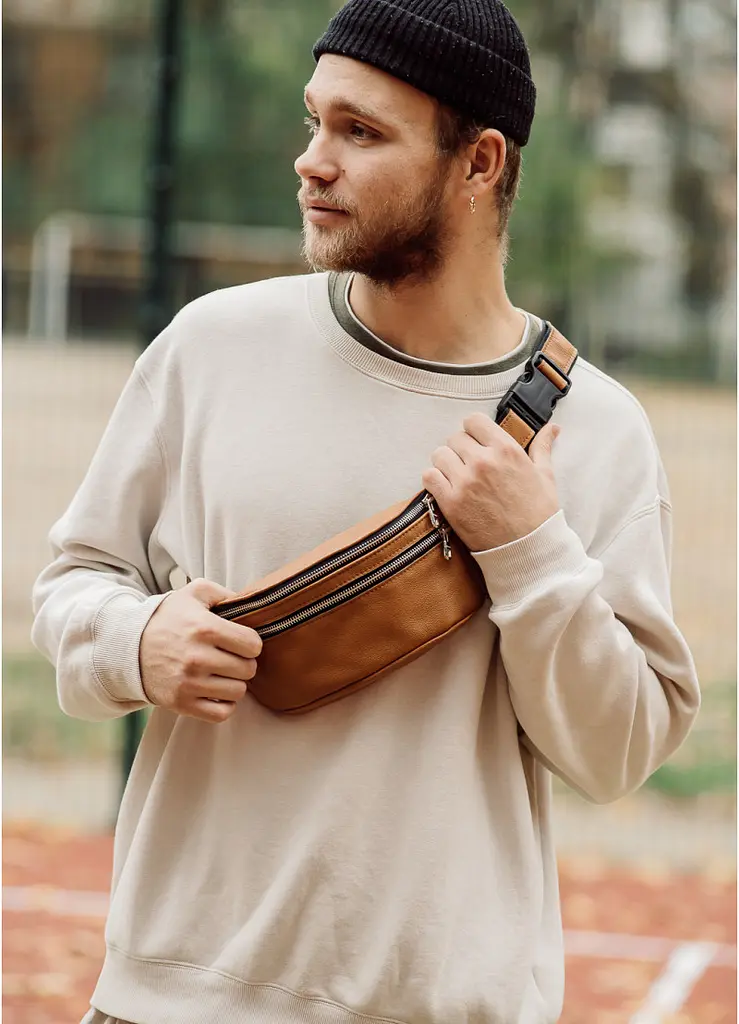 Поясна сумка бананка шкіряна Sambag Tirso BTSm натуральна руда шкіра 30.5 х 14 см (81333121wm)