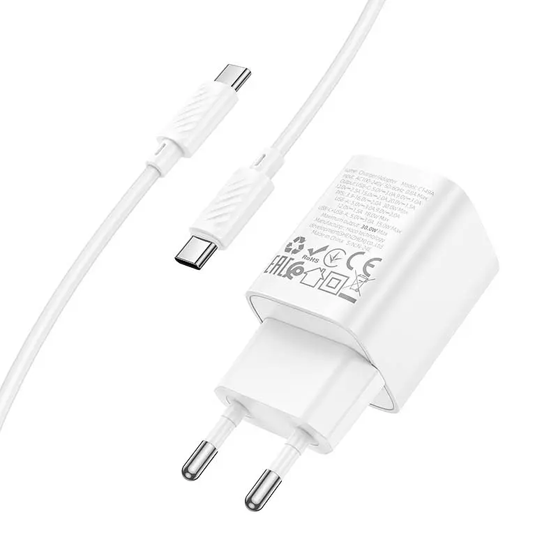 СЗУ Hoco C149A Charm PD30W+QC3.0 (1USB-A/1C) + кабель Type-C to Type-C - фото 4