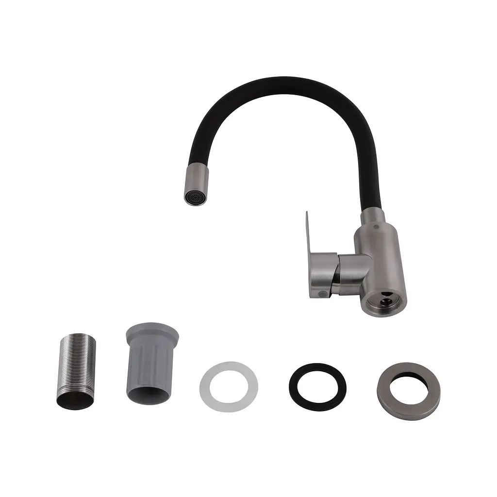 Змішувач для кухні Brinex Pure 015F3 з гнучким виливом Nickel/Black BRIPUR015F3NKB - фото 4