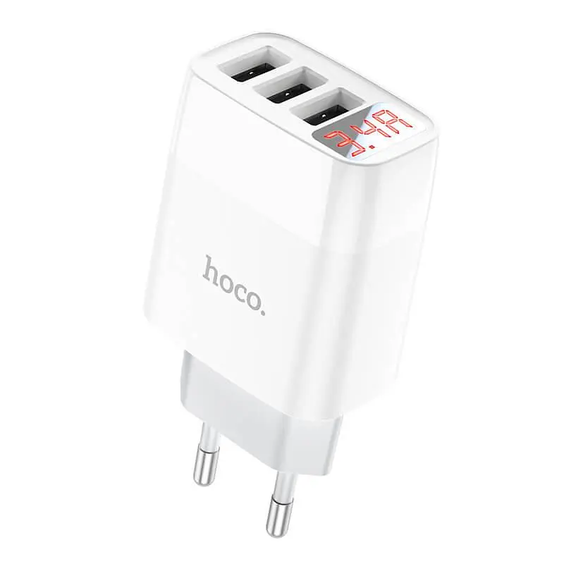 Зарядний пристрій Hoco Easy charge digital display charger C93A 3USB сам блок - фото 4
