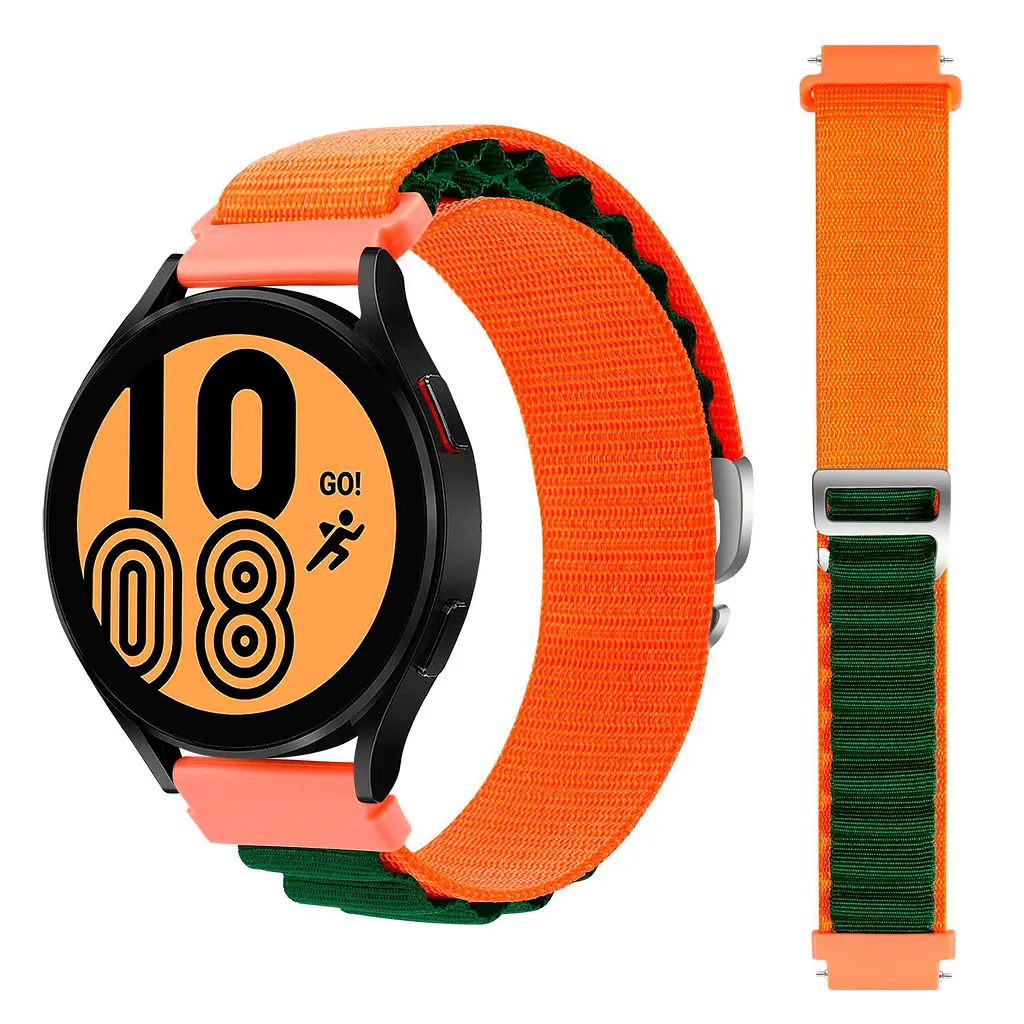 Ремінець для Samsung Galaxy Watch 5 40mm - оранжево-темно-зелений Watchbands NormalCloth ширина кріплення 20мм нейлоновий (W24-1WB61681168) - фото 2