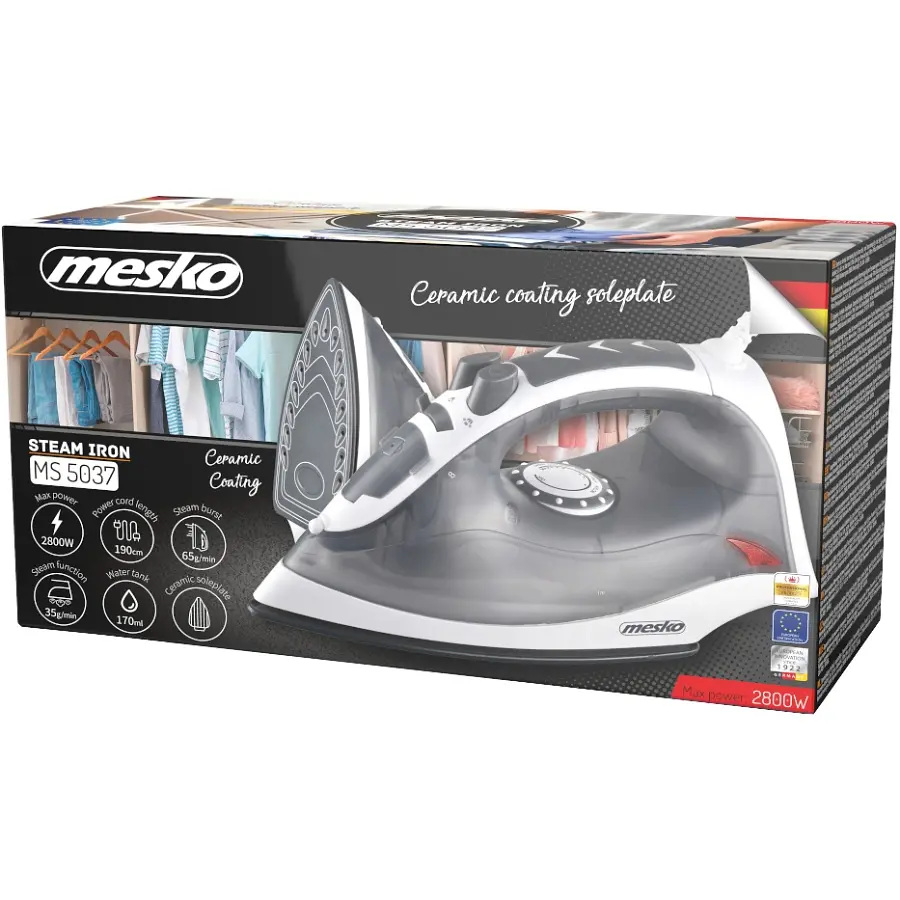 Праска Mesko MS 5037 grey 2800Вт/ 170 мл/ кераміка/ сухе прасування/ сіра - фото 6