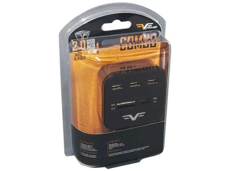 Мультипортовий адаптер Frime 3хUSB2.0 Hub + Card Reader All-in-One Black (FHC-AllinOne3p2B) - фото 3