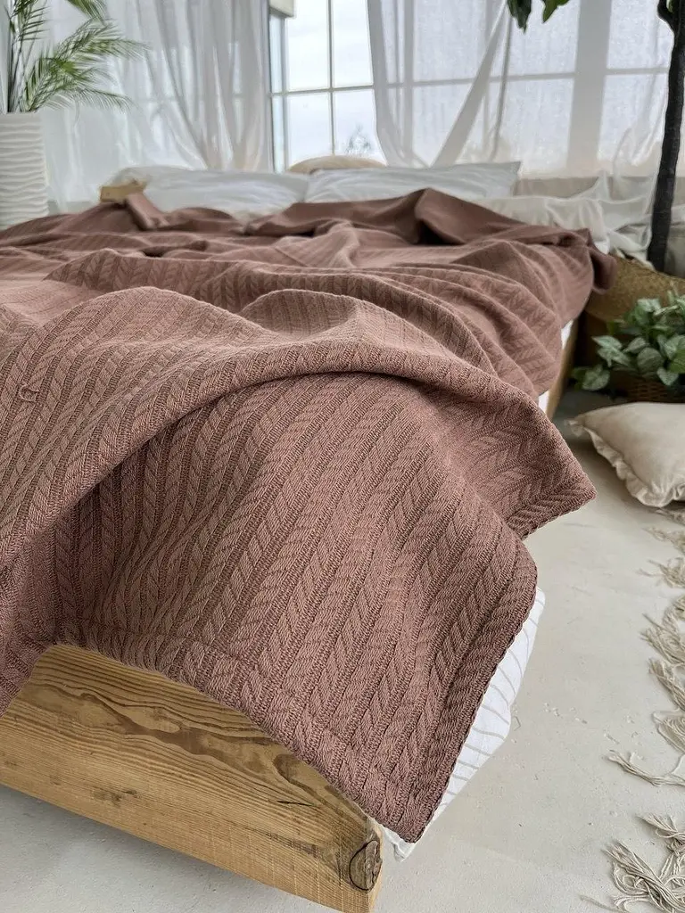 Покривало Zeintex Косичка бавовняне коричневе 140х200 см - фото 4