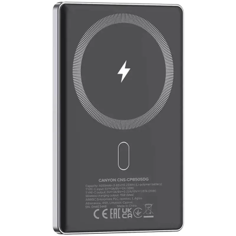 Батарея універсальна Canyon 5000mAh OnPower 505 slim Magsafe PD/20W Dark Grey (CNS-CPB505DG) - фото 4