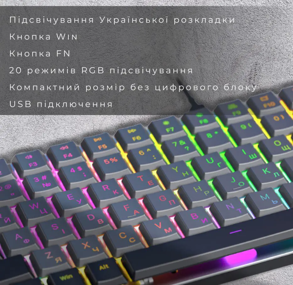 Клавіатура ігрова механічна GamePro GPMK-141R Red Swich Low Profile 75 RGB Dark Gray - фото 10