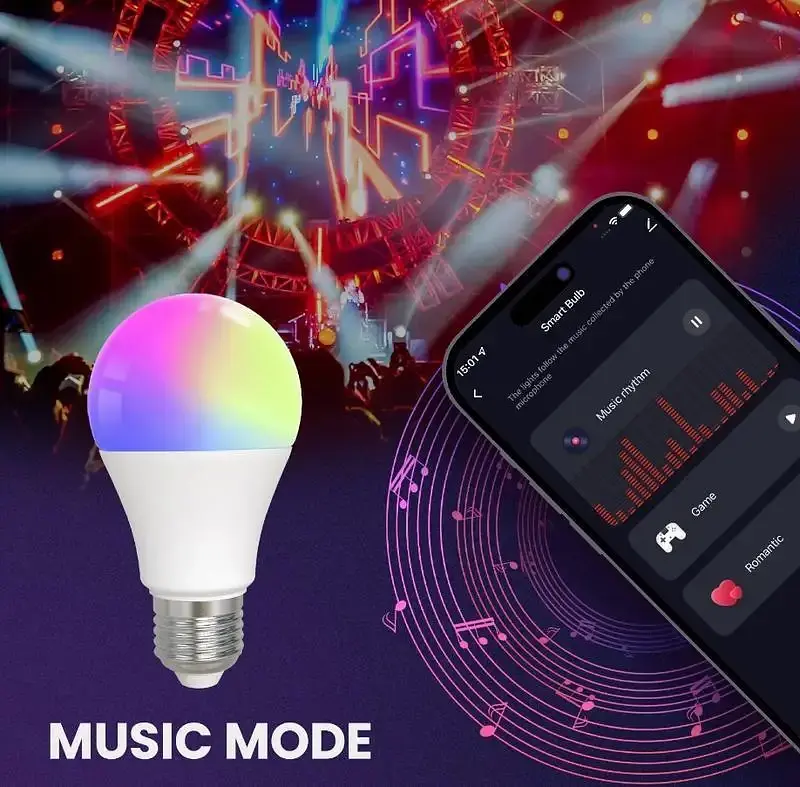 Лампа різнобарвна Moes RGB E27 9 Вт 806 лм розумна з bluetooth (BB-TDA9-RCW-E27-MS) - фото 2