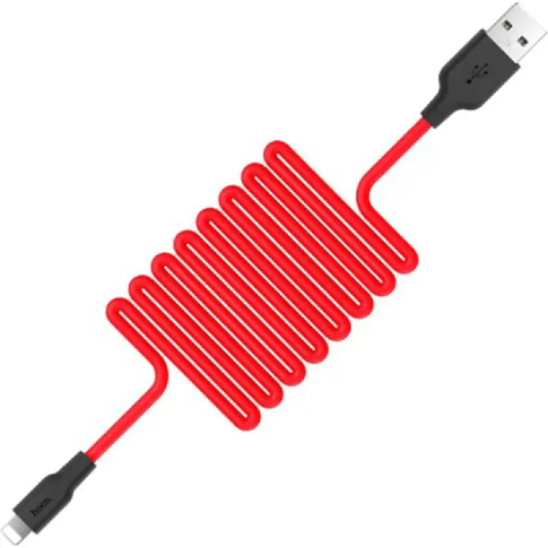 Дата кабель USB 2.0 AM to Lightning 1.0m 2A silicone X21 black+red HOCO (6957531071372) - фото 2