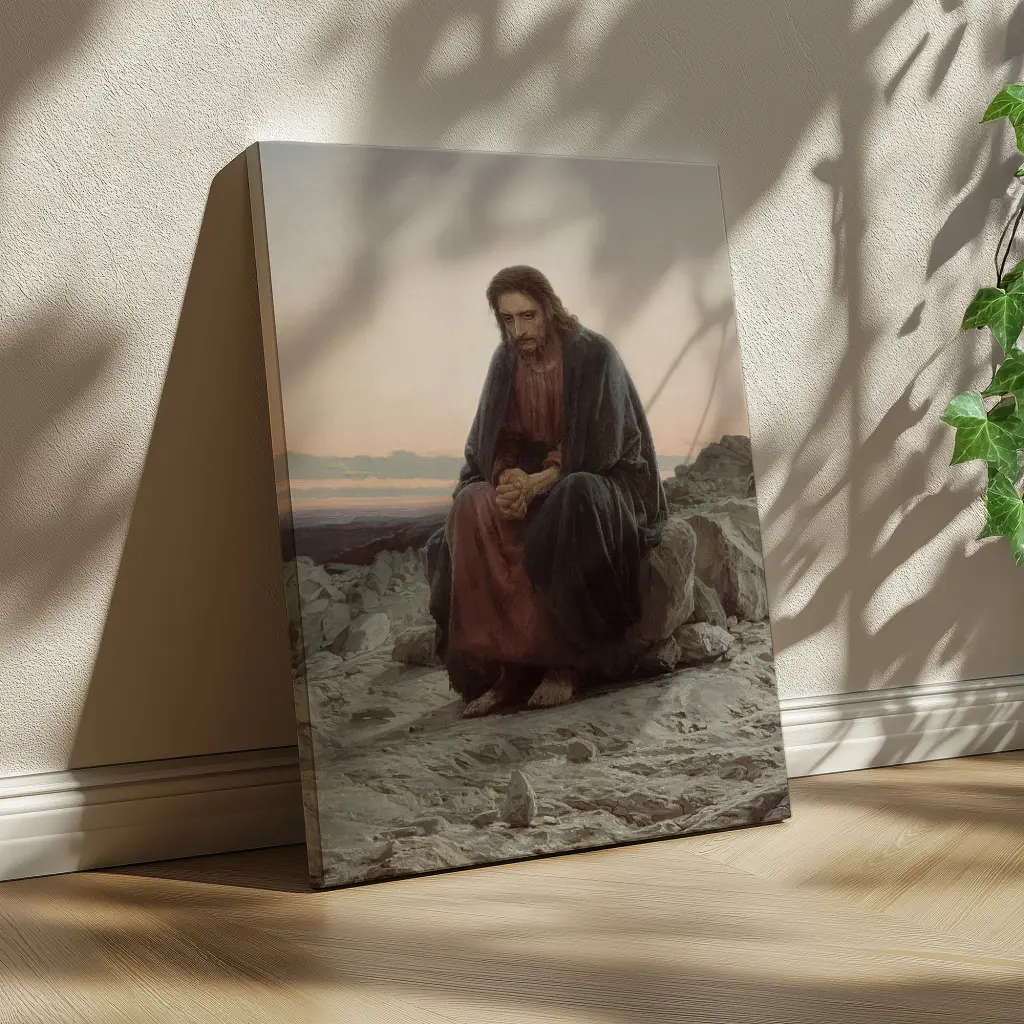 Інтер'єрна картина Христос у пустелі, Іван Крамськой, Ivan Kramskoy, Christ in the Wilderness, християнський живопис, 60×45 см (id6671) - фото 2