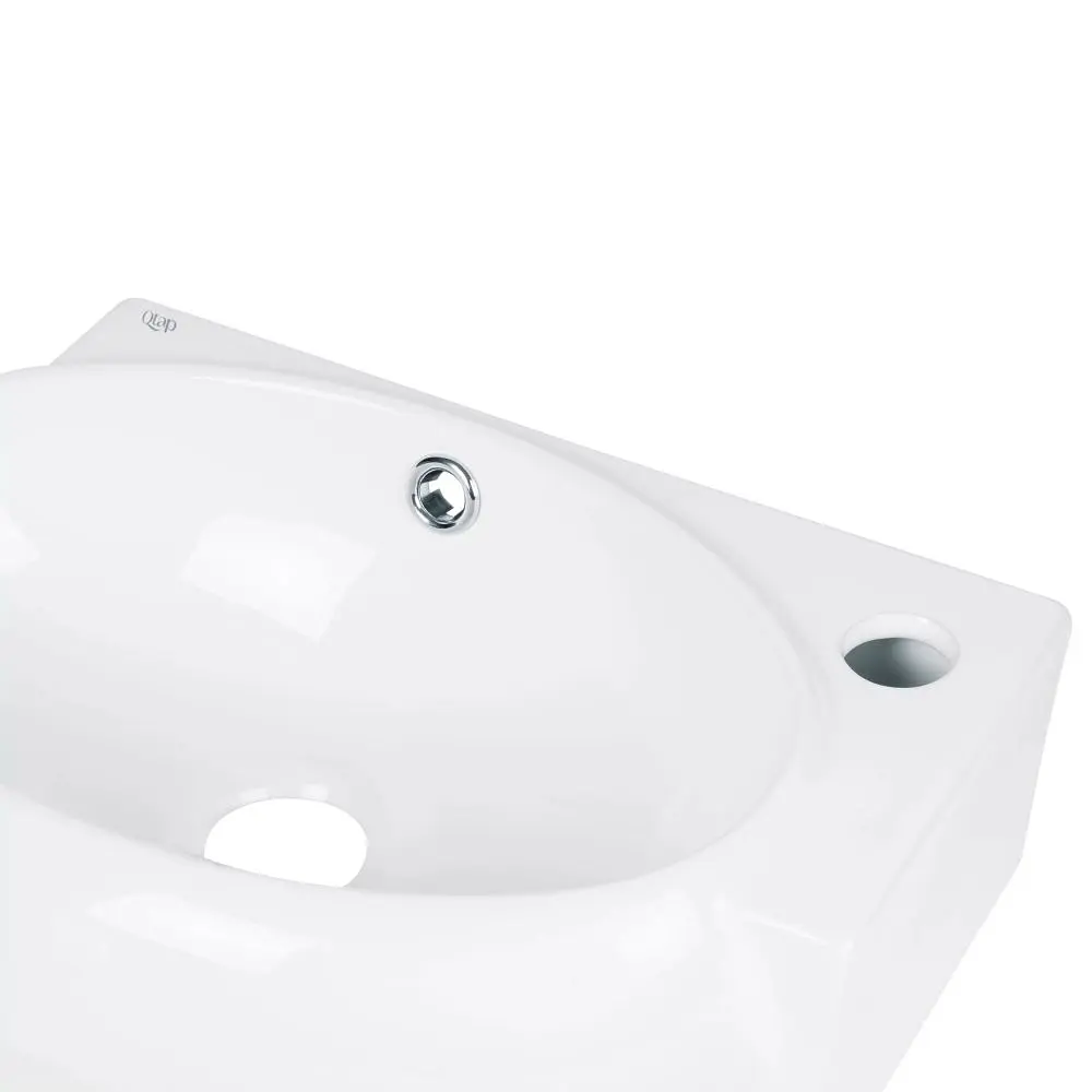 Умивальник Qtap Leo підвісний овальний правий 430x290x140 мм White + донний клапан PU02O, Білий - фото 5