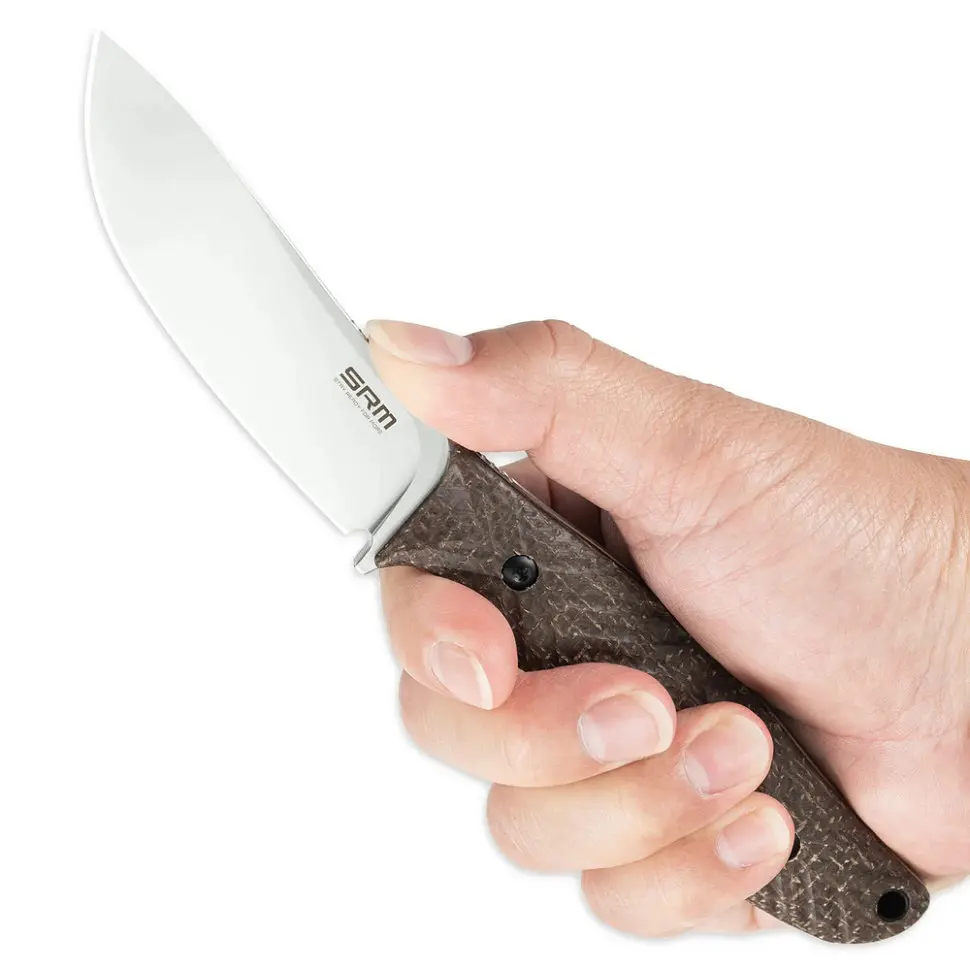 Ніж з чохлом туристичний SRM Fossa 605T-MW, (8.8 см) 14C28N / Micarta коричневий - фото 8