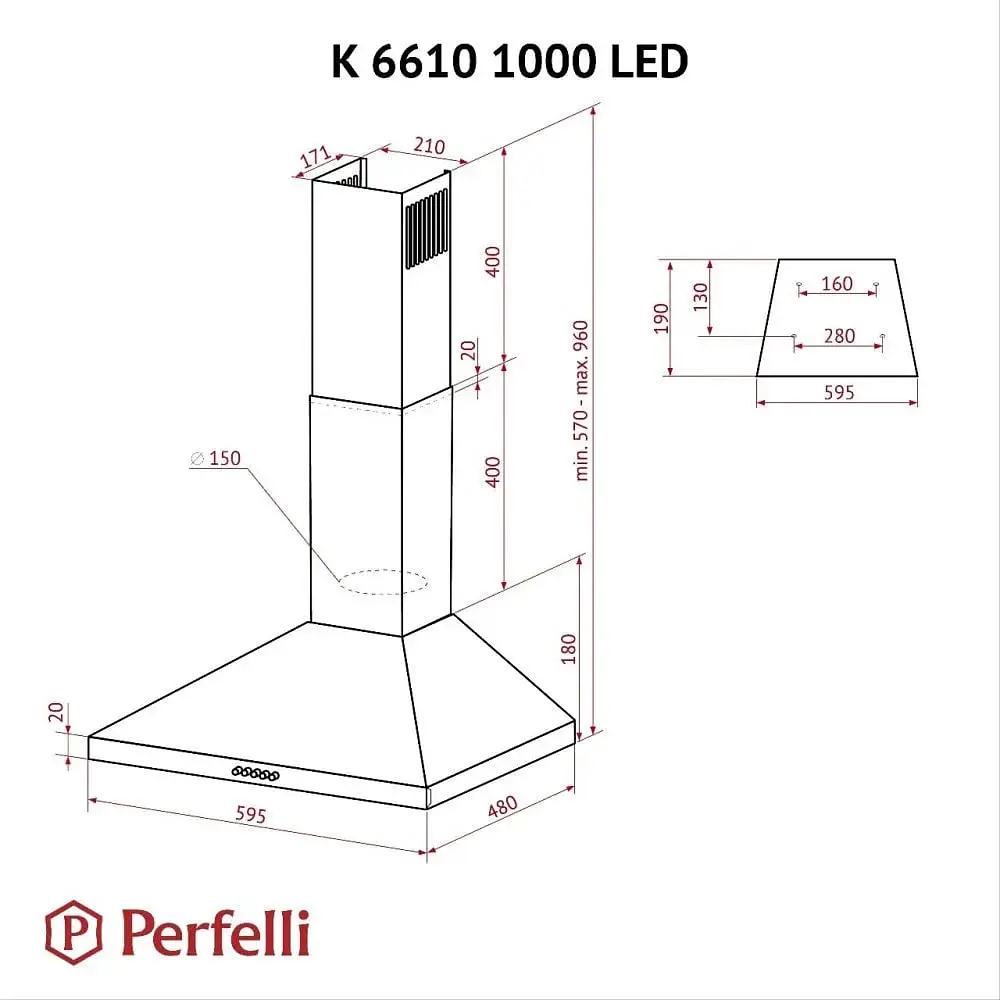 Витяжка купольна Perfelli K 6610 WH 1000 LED - фото 10