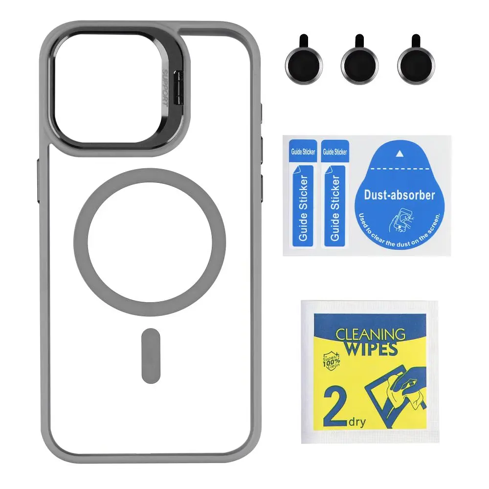 Чохол із підставкою MagSafe TPU PC Metal Stand Case Apple iPhone 15 Pro Max Grey