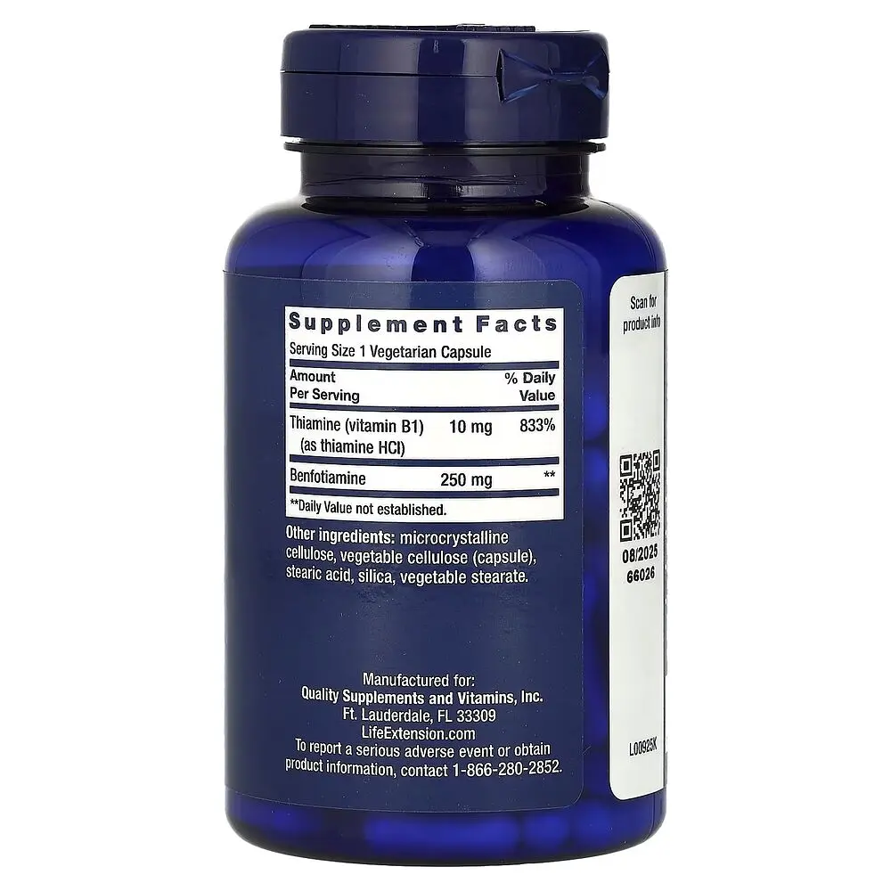 Бенфотіамін Life Extension Mega Benfotiamine 250 mg, 120 вегакапсул для підтримки рівня цукру в крові - фото 2
