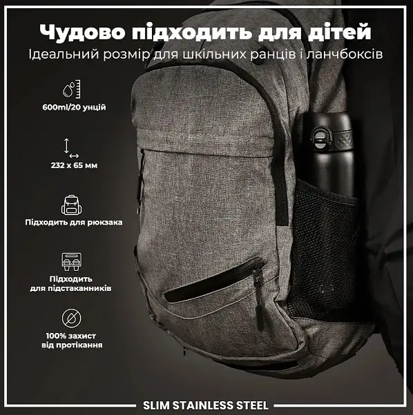 Бутылка для воды ION8 металлическая 600 мл Stainless Steel Black (I8SS600BLK) - фото 5