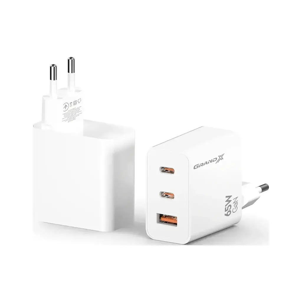 Зарядний пристрій Grand-X GaN 2xUSB-C + 1xUSB 65W PD3.0 QC4.0 AFC SCP FCP white (CH-990W) - фото 4