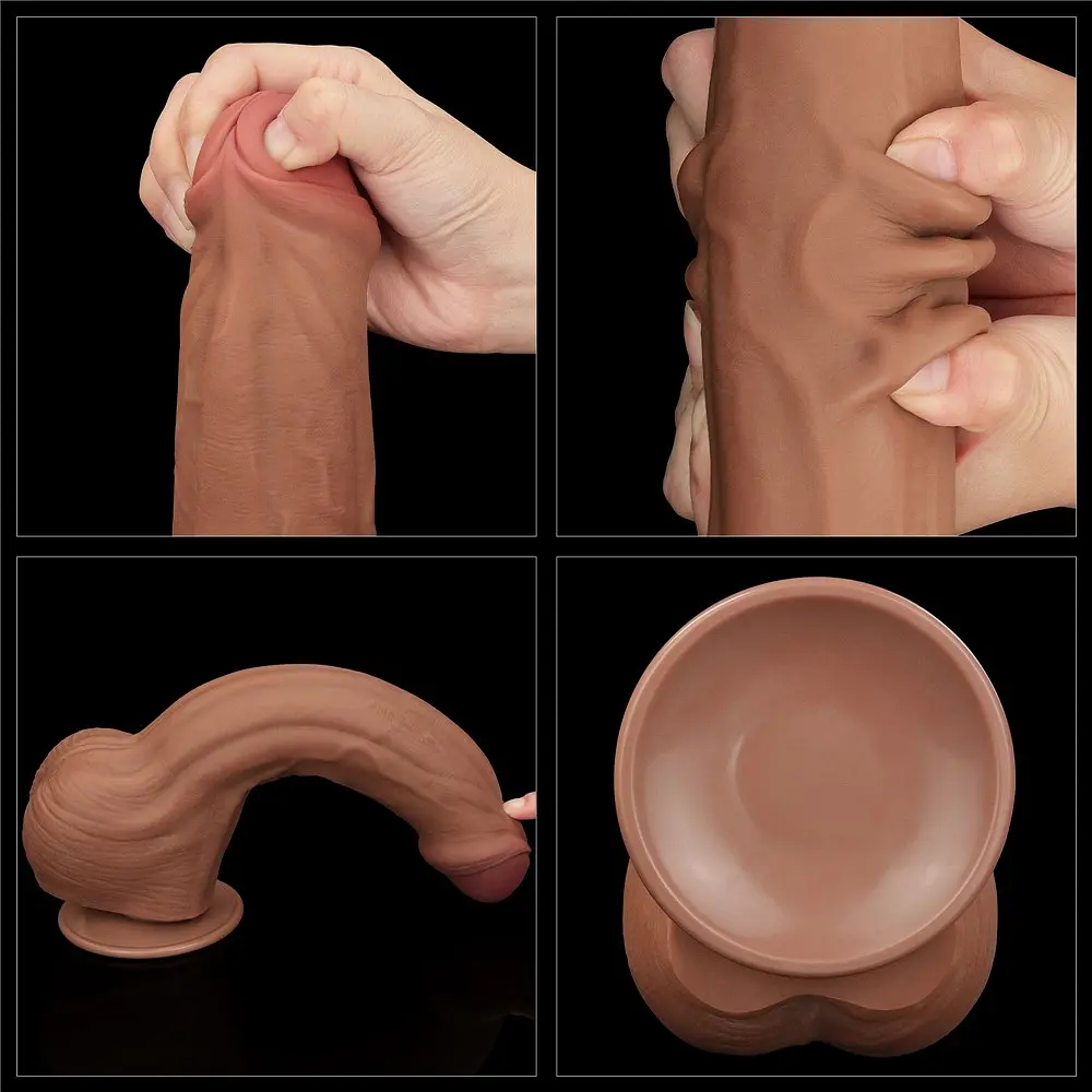 Фалоімітатор LoveToy Sliding-Skin Dual Layer Dong 29 см коричневий - фото 20