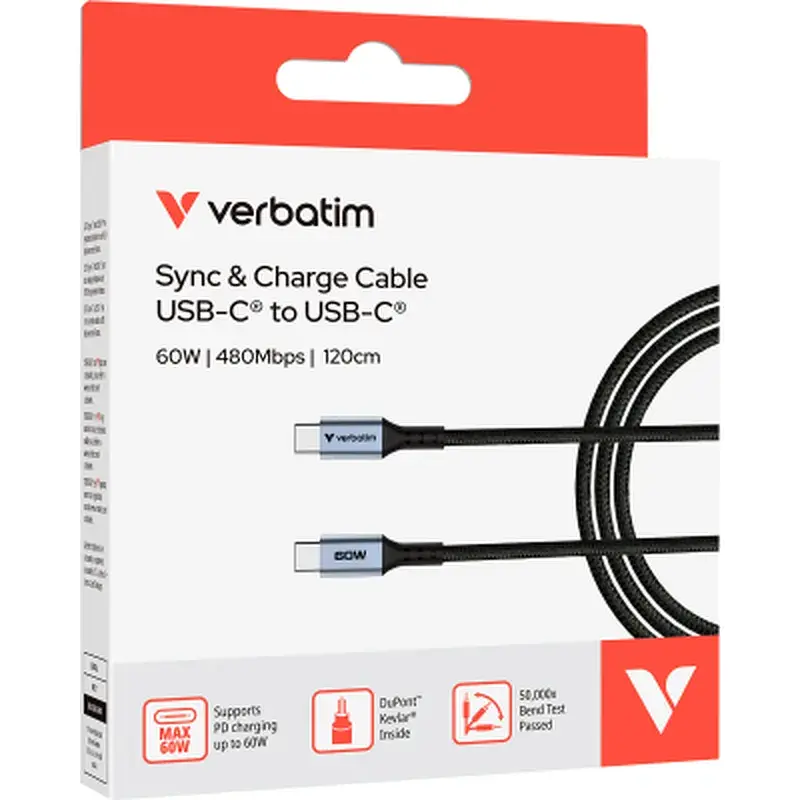 Кабель для передачи данных Verbatim USB-C to USB-C 60W 1.2 m black (31845) - фото 3