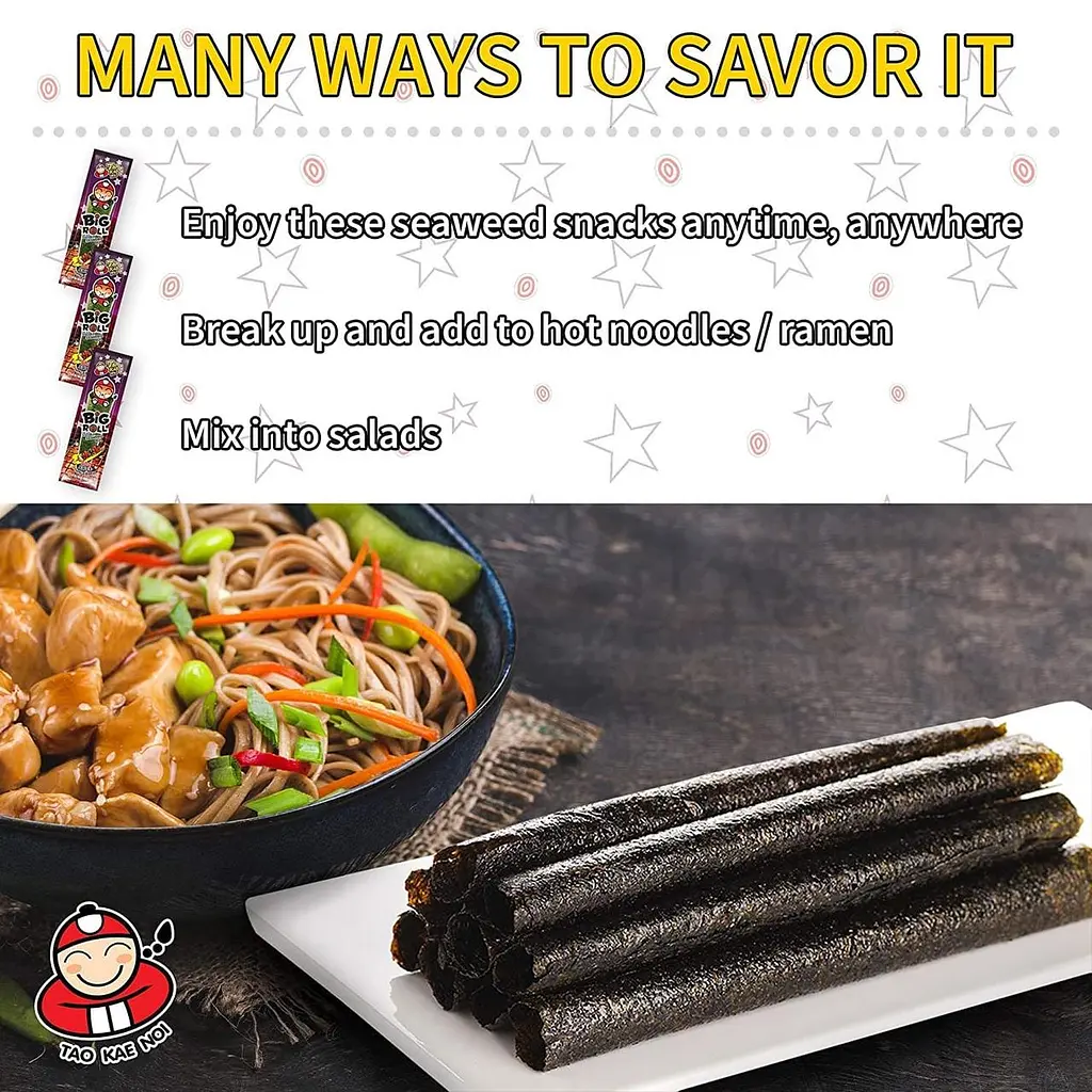 Чіпси Норі Tao Kae Noi Grilled Seaweed Big Roll BBQ Sauce Flavor 9шт х 3г - фото 7