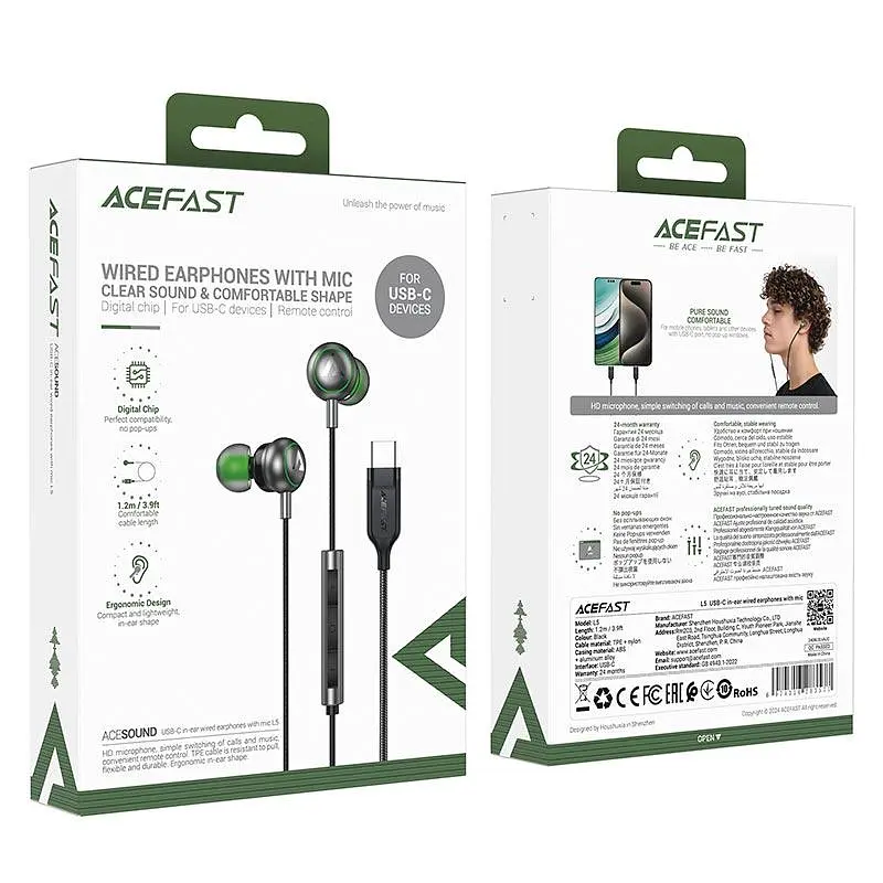 Навушники ACEFAST USB-C in-ear wired earphones with mic L5 |DSP| - фото 2