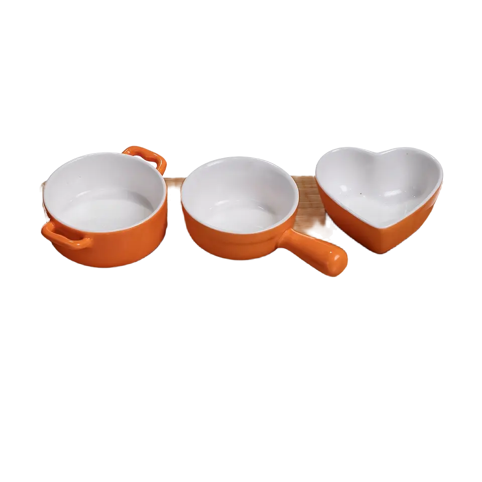 Набор фарфоровых менажниц для закусок 3 (шт) по 50 (мл) монастыри на бамбуковой подставке Оранжевый Yiwu HZ001-O - фото 5