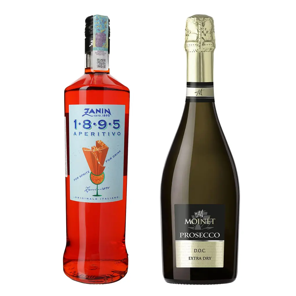 Набір: Лікер Zanin Aperitivo 11% 1 л + Вино ігристе Moinet Prosecco DOC біле екстра сухе 0.75 л - фото 2