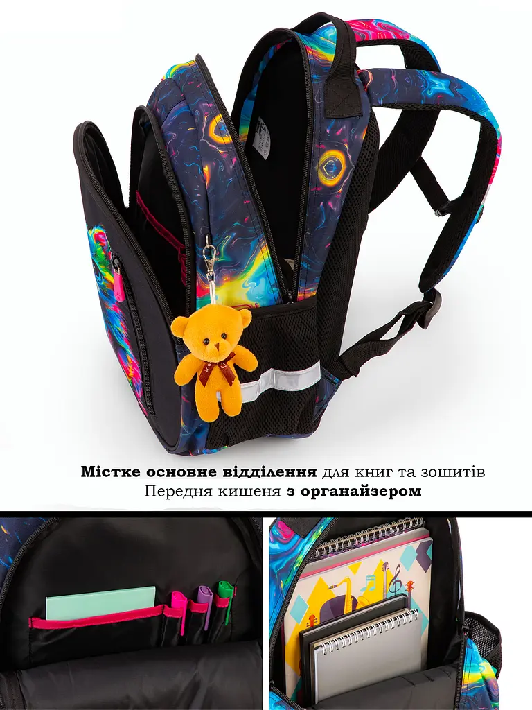 Ортопедичний рюкзак 3 в 1 з пеналом та мішком для дівчинки School Standard 375 гр 17 літрів Цвітний - фото 8