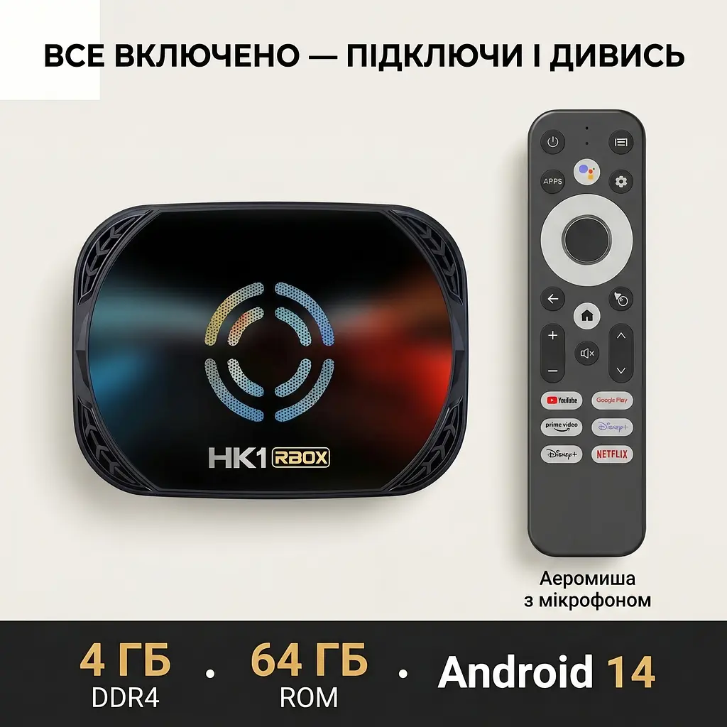 Смарт ТВ 4К приставка HK1 RBOX X50 Amlogic S905X5M 4/64 ГБ — Android 14, аеромиша, голосове керування - фото 2