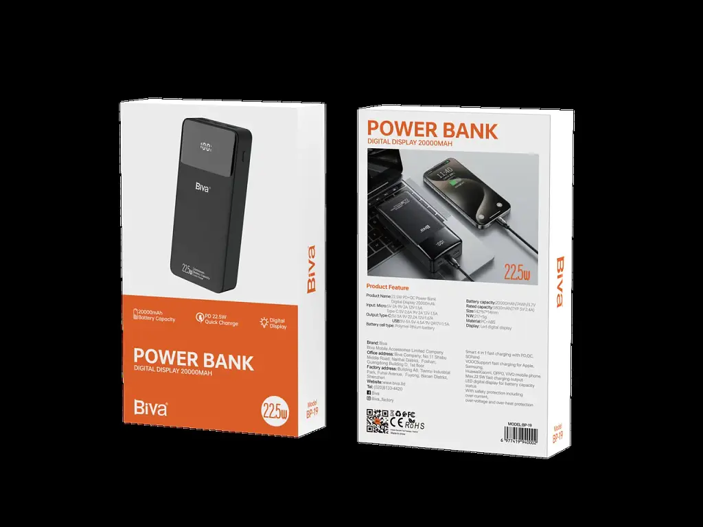 Портативна батарея Biva BP-19 20000 mAh 22.5W Power Bank Black - фото 2