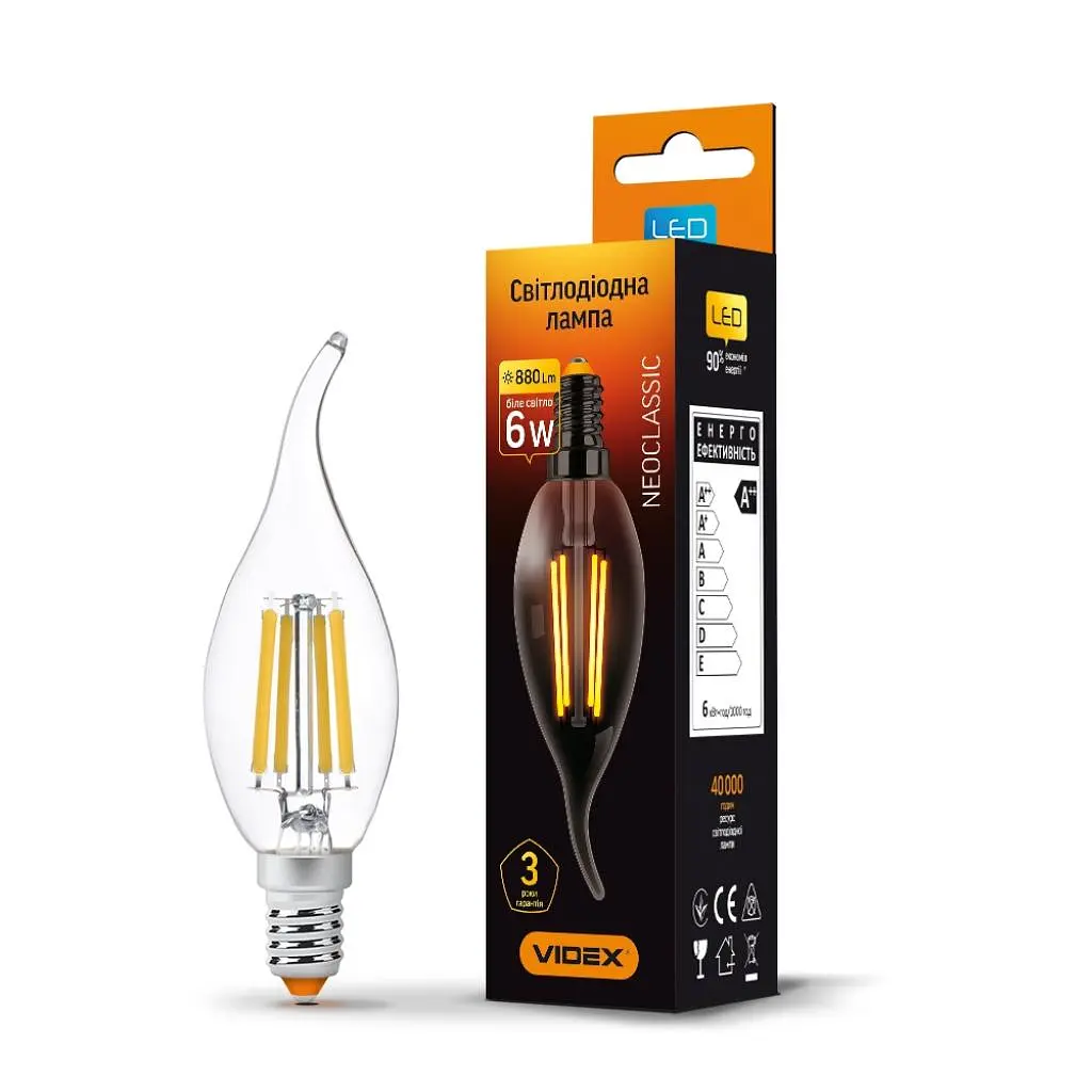 Лампочка Videx Filament C37Ft 6W E14 4100K 220V (VL-C37Ft-06144) - фото 2