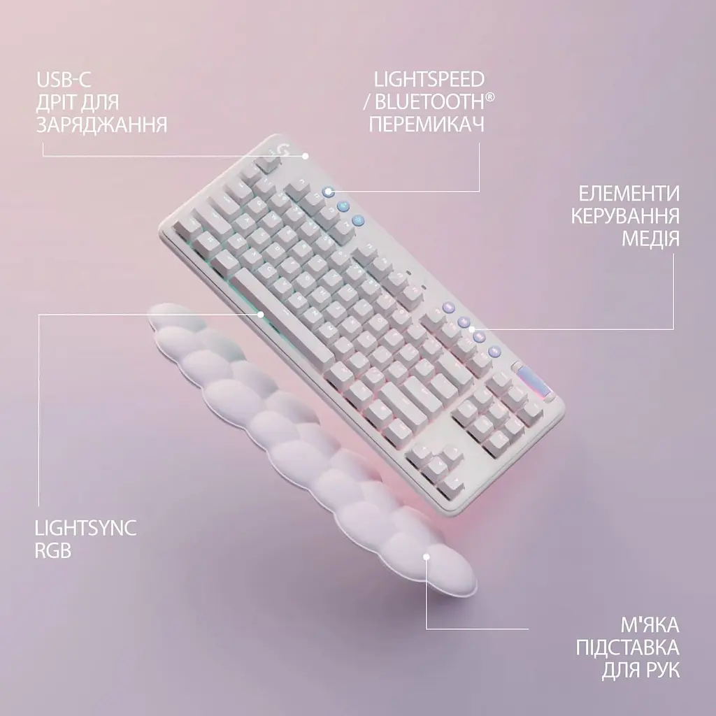 Клавіатура Logitech G715 TKL Wireless RGB GX Linear Off-White (920-010692) - фото 6