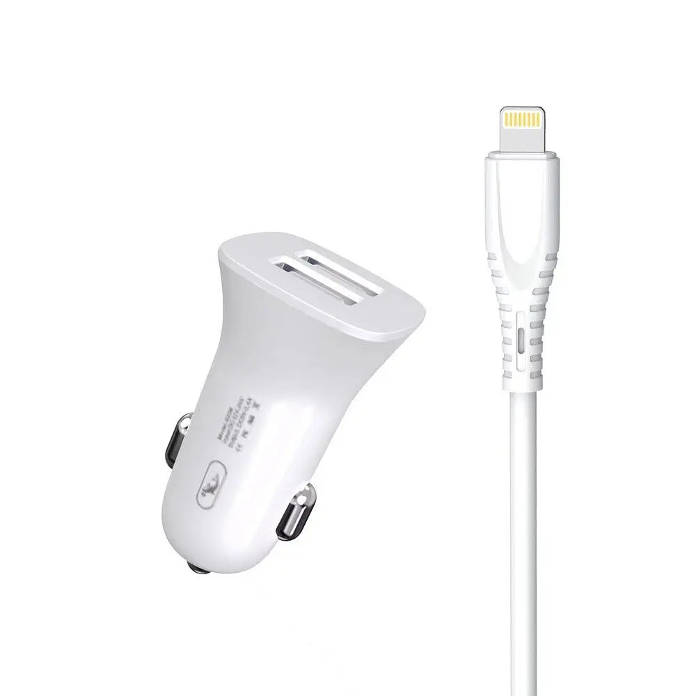 Автомобільний зарядний пристрій SkyDolphin SZ09L (2USB, 3.4A) White + кабель Lightning (AZP-000108) - фото 2