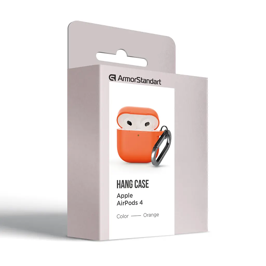 Силіконовий чохол для навушників Apple AirPods 4, Hang Case, помаранчевий, ультратонкий захисний кейс товщиною 2 мм, захист від подряпин, пилу та ударів, компактний, з карабіном для кріплення, ArmorStandart (ARM81288) - фото 8