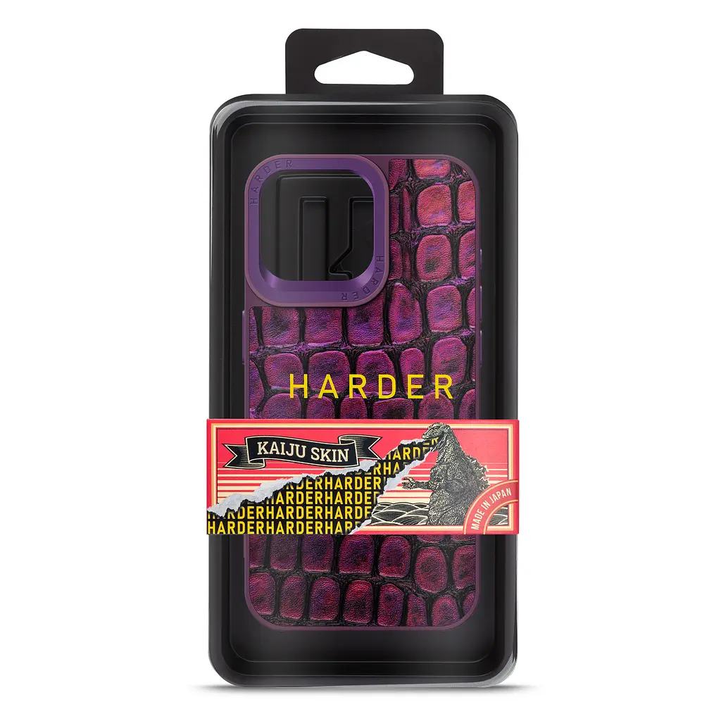 Кожаный чехол для Apple iPhone 15 Pro Max, Harder Kaiju Skin, фиолетовый, термополіуретан ТПУ + экокожа с эффектом фактуры монстра, панель, защита корпуса, противоударный, микрофибра, рамка вокру камеры, защита всего корпуса, (ARM76848) - фото 3
