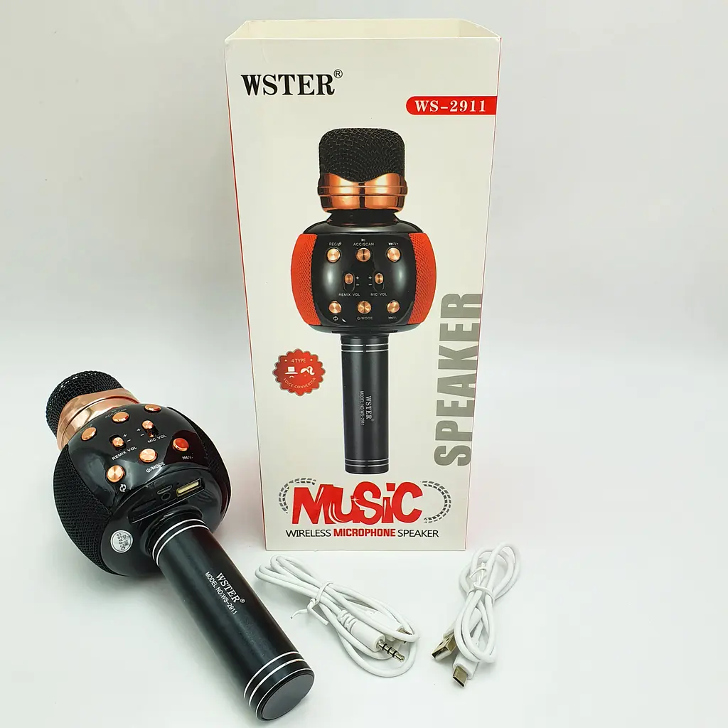 Бездротовий караоке мікрофон з динаміком 5 тембрів голосу USB AUX FM Wster WS-2911 чорний - фото 6