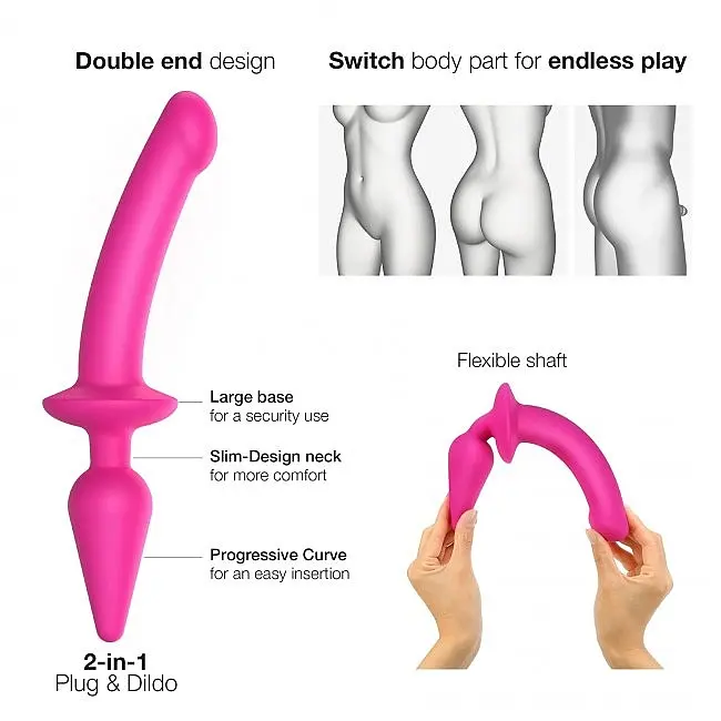 Анальна пробка з фалоімітатором Strap-On-Me Switch Plug-in Semi-Realistic Dildo Fuchsia L, 9.4х4.5 см, фуксія - фото 2