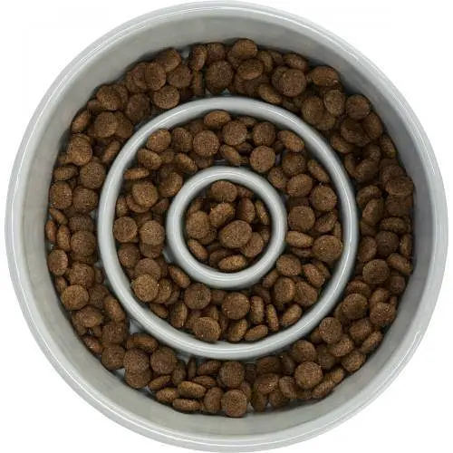 Миска Trixie Медленное кормление для собак, керамика, 14 см, 450 мл (серая/голубая) - фото 2