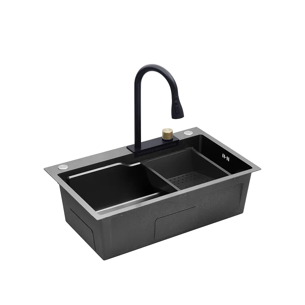 Кухонна мийка Kroner KRP Schwarze - SET7546HM PVD (3.0/0.7 мм) CV032277, Чорний - фото 7