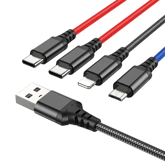 Кабель Hoco X76 4-in-1 Super charging cable ( Type-C + Type-C + iP + Micro ) Black
