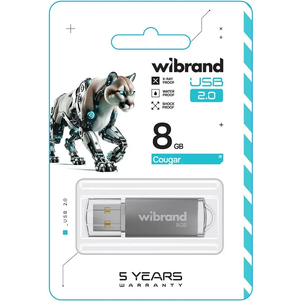 USB флеш-накопичувач Wibrand Cougar 8GB USB-A 2.0 Silver (WI2.0/CU8P1S) [170480] - фото 2