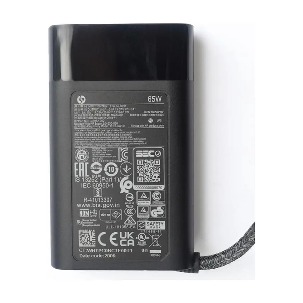 Блок живлення до ноутбуку HP 65W 20V, 3.25A + 15V, 4.33A + 12V, 5A + 9V, 3A + 5V, 3A, USB type-C (TPN-CA10 / A40370) - фото 3
